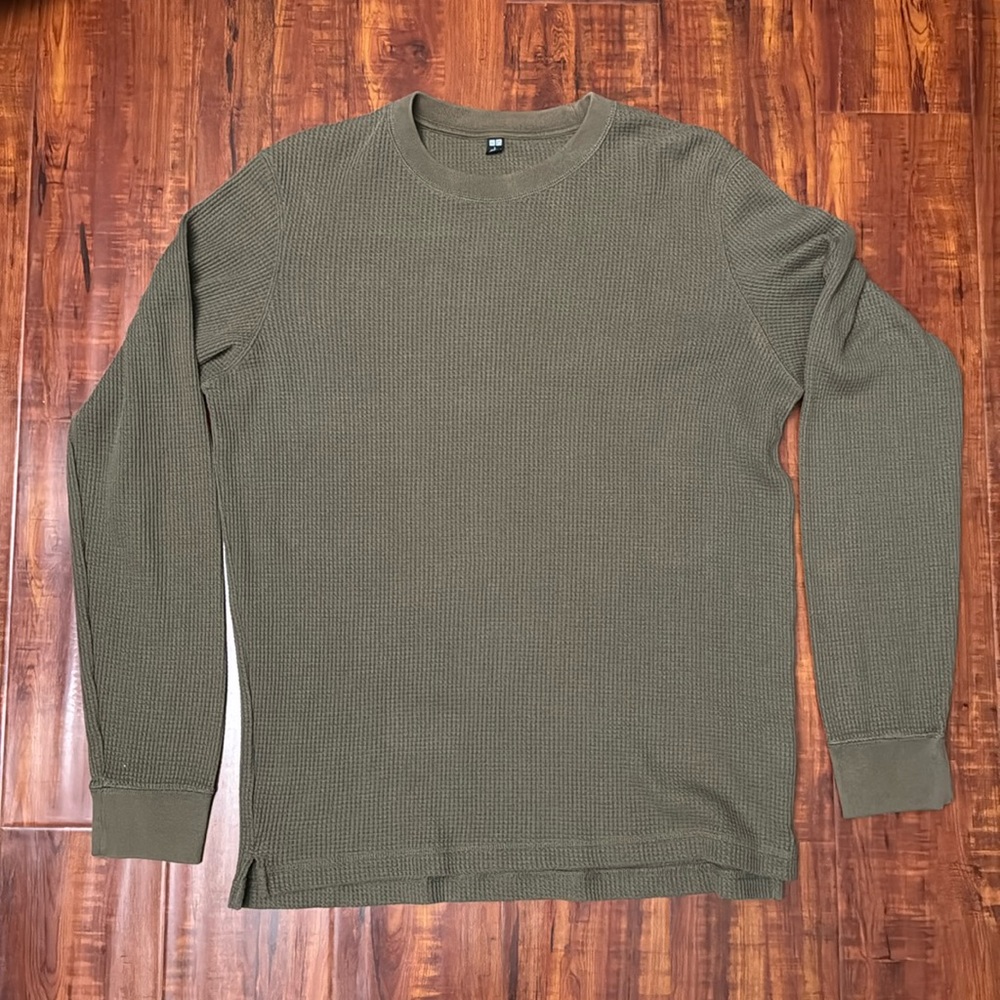 UNIQLO Y2K Waffle Sweatshirt | Olive Green | Medium | Used Like New